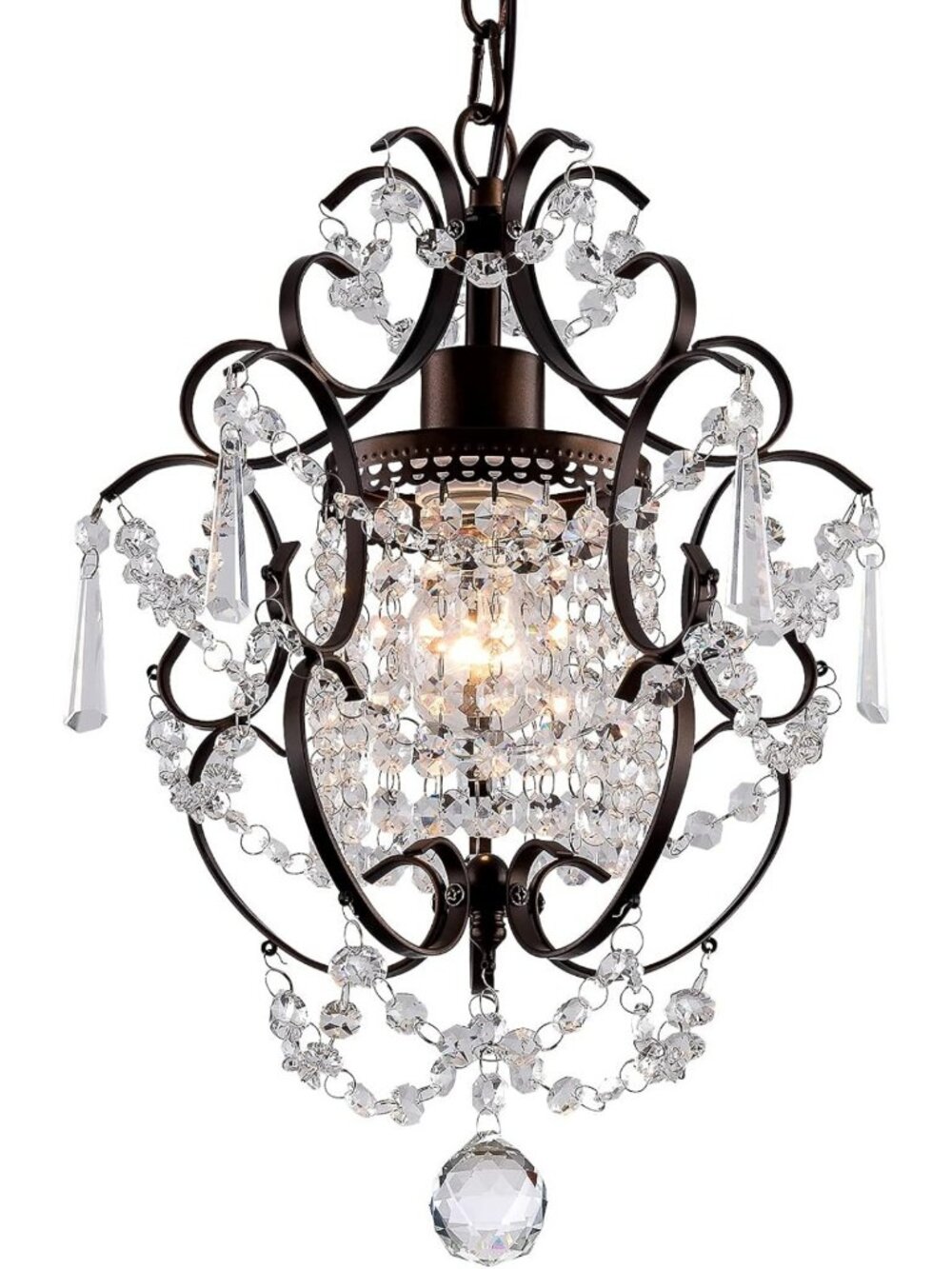 Stylish Mini Crystal Chandelier - Bronze 1-Light Ceiling Mount Light Fixture